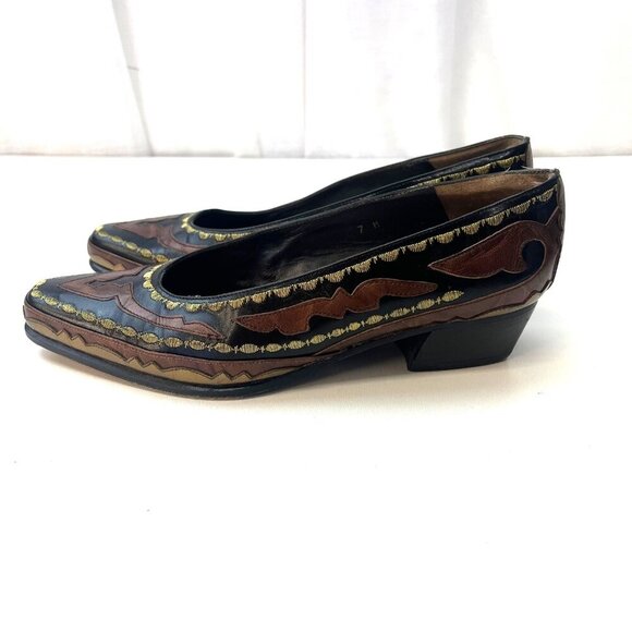Margaret Jerrold Vintage Art Deco Western Slip On Heels Low Pumps Ladies Size 7M - Picture 3 of 12